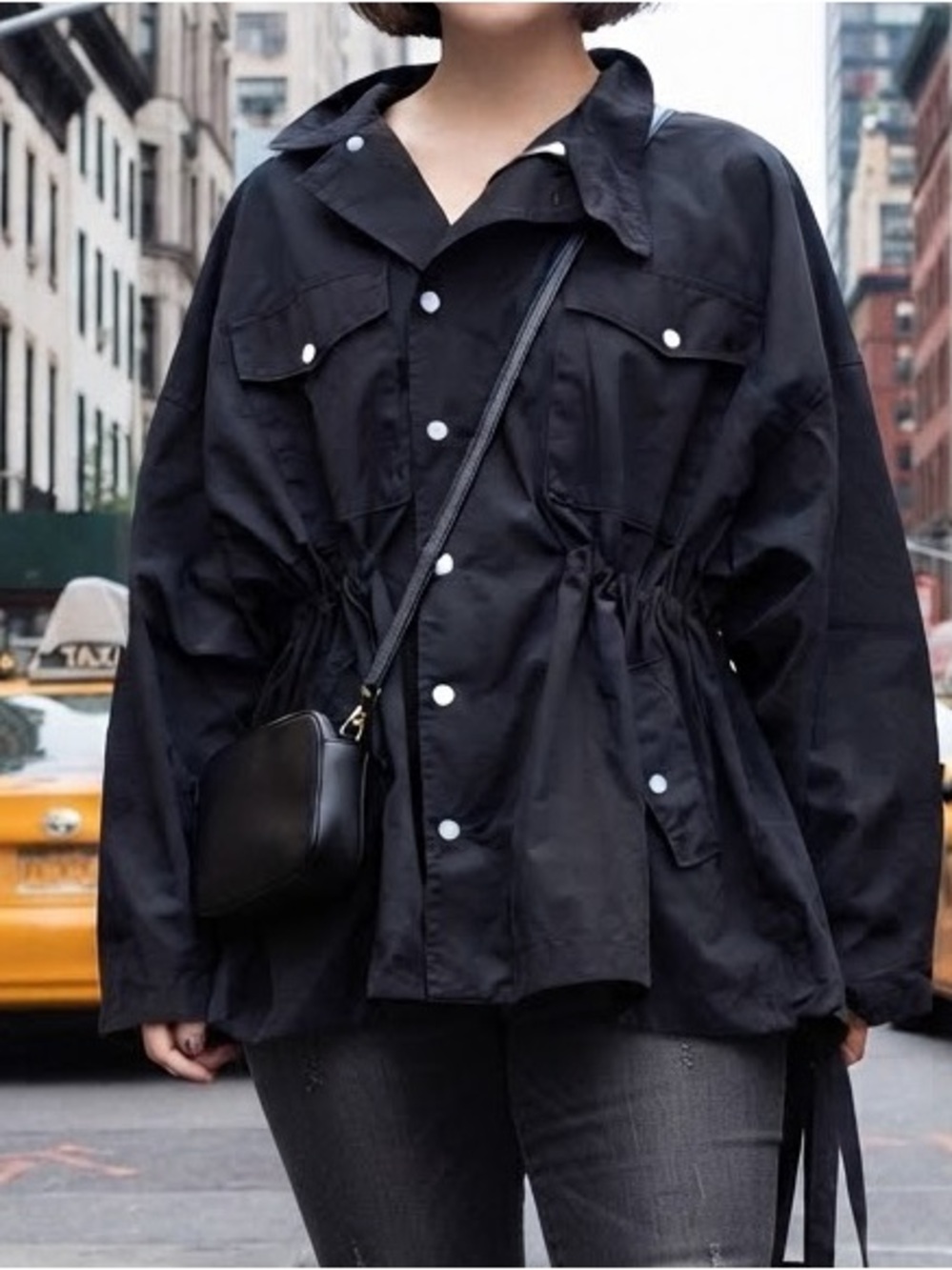 HELLÖTANGO Black Utility Cinch Waist Anorak Jacket Oversized Avant Garde Goth